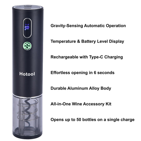 Hotool battery and temperature display helps serve wine at ideal temp