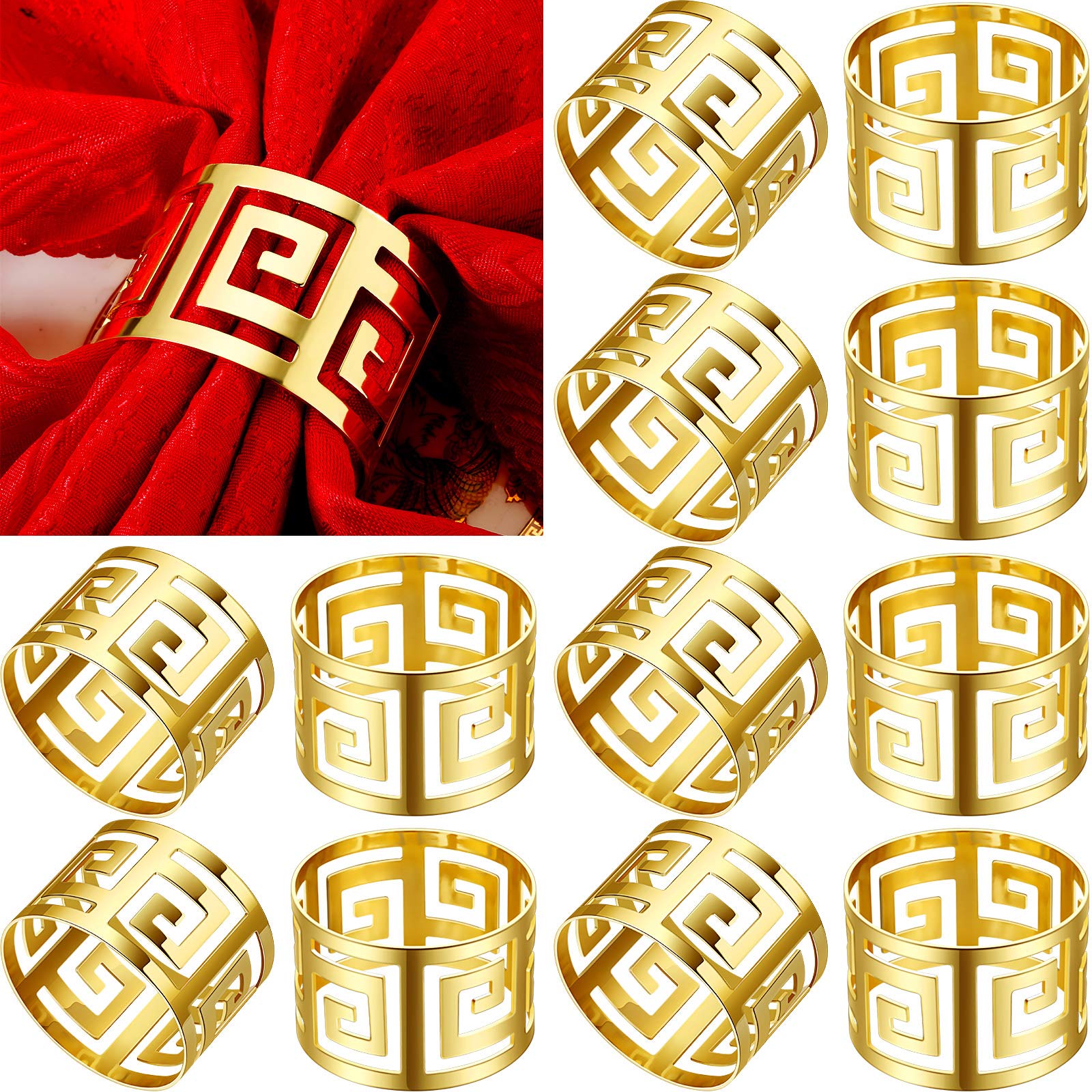 Hotop 16-pack gold napkin rings with hollow-out design for elegant table decor