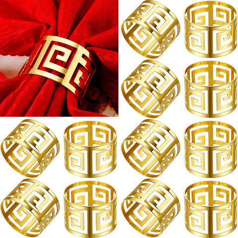 Hotop 16-pack gold napkin rings with hollow-out design for elegant table decor