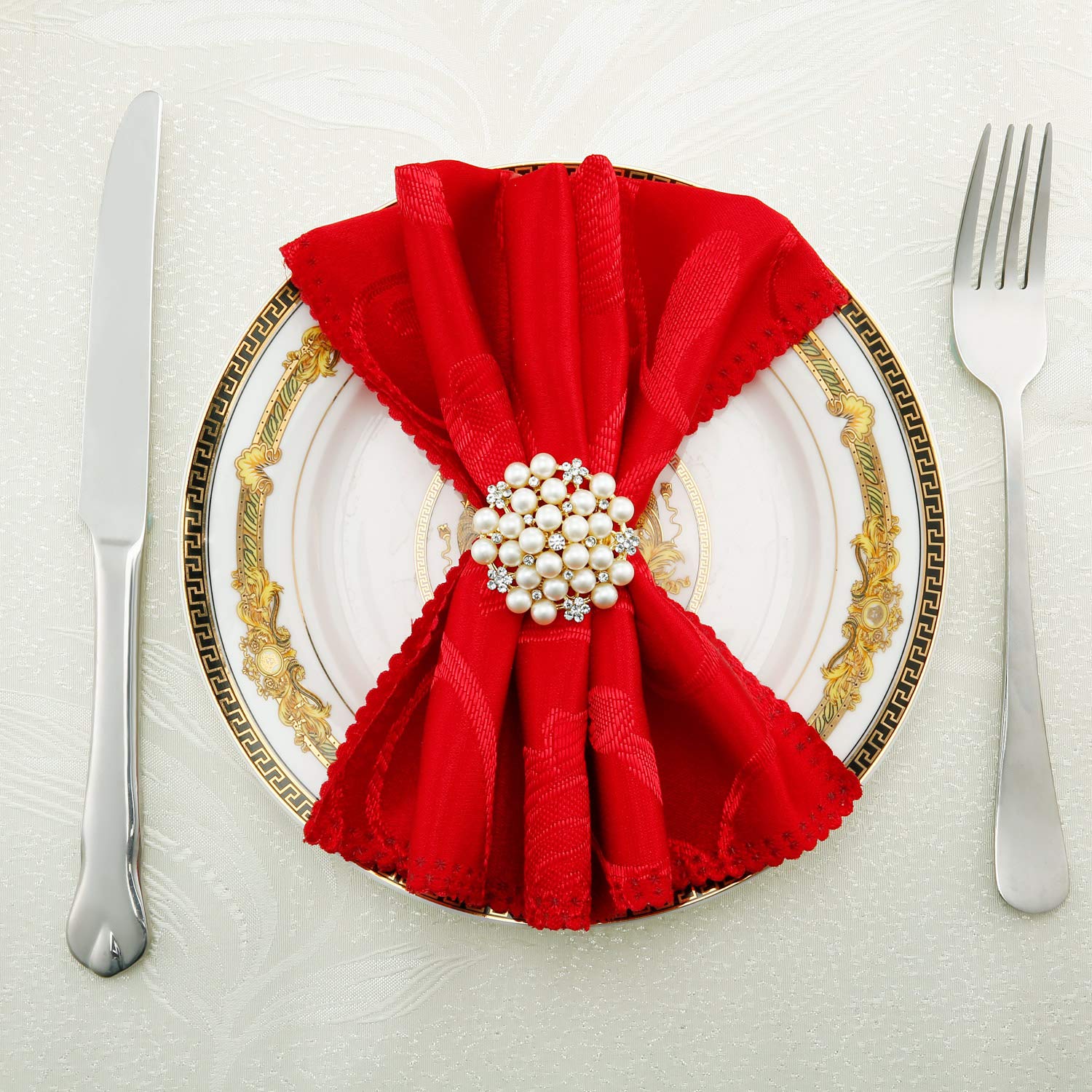 Hotop gold rhinestone napkin ring with pearl accents adds festive sparkle to dinners