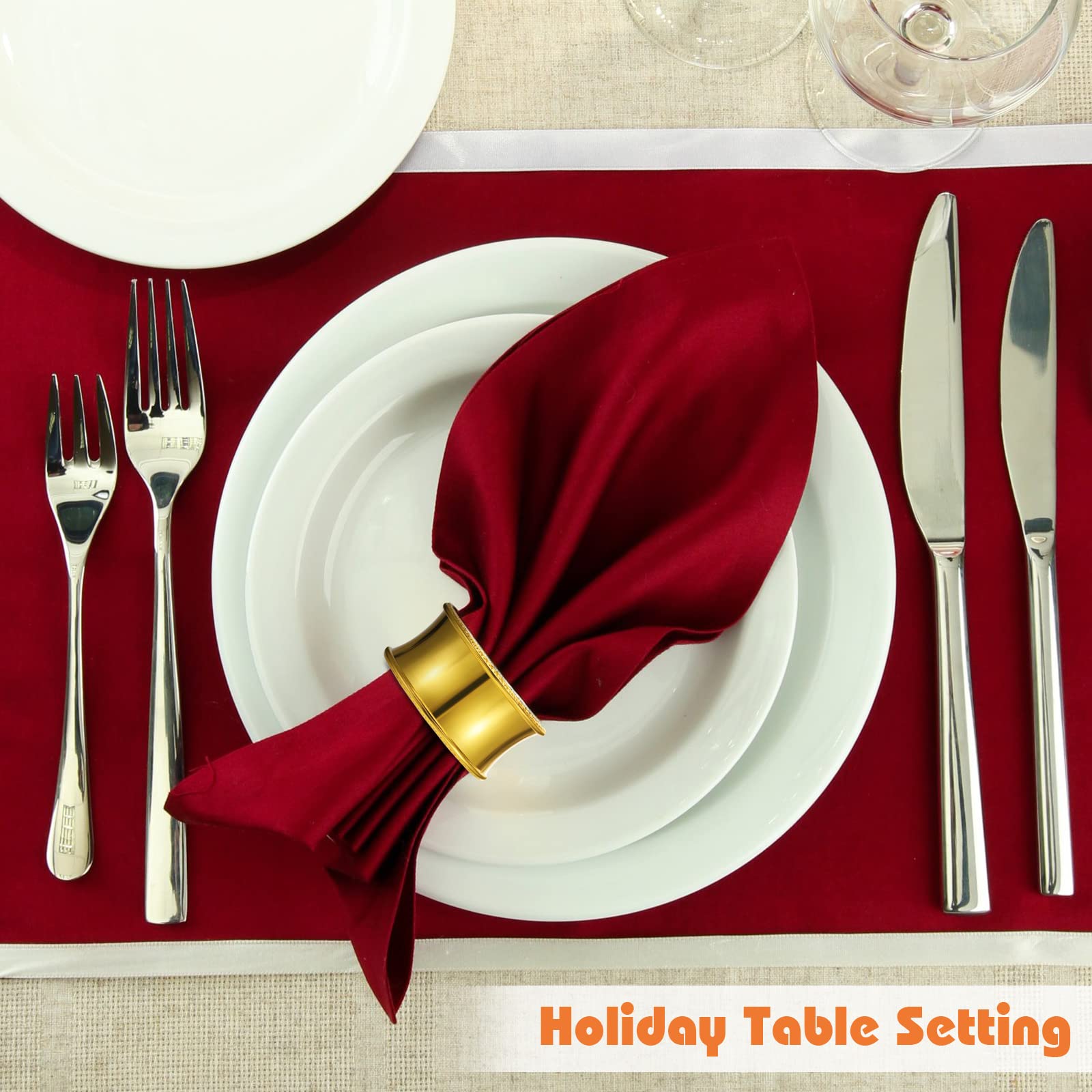 Metal napkin ring set by Hotop in gold for versatile dining