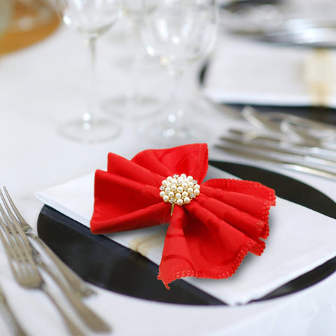Hotop gold napkin ring with delicate pearls complements varied napkins and linens
