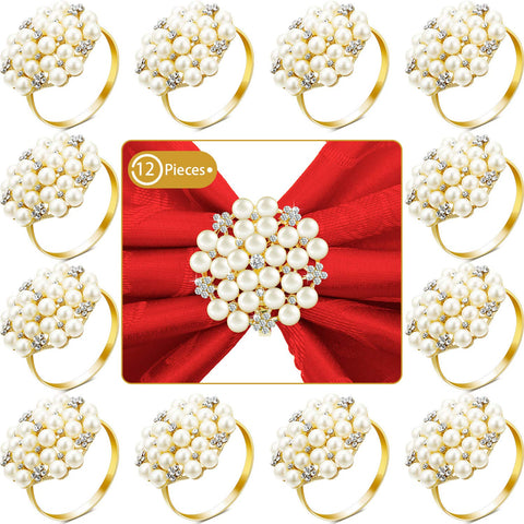 Hotop pearl flower napkin ring in gold for elegant wedding tables with pearls and rhinestones