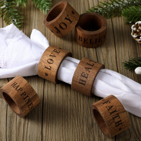 Hotop wooden napkin rings with wax-oil finish for durability and shine.