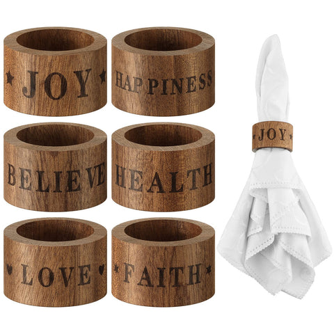 Hotop wooden napkin rings set of 6 with six festive designs decorate holiday tables.