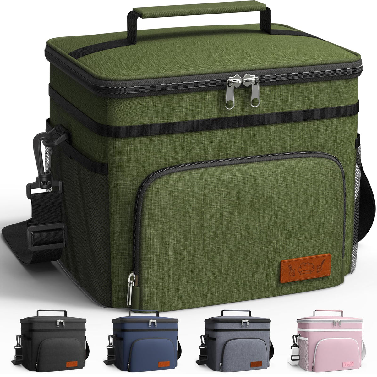 HOTOR insulated lunch box front pocket keeps napkins and keys organized on the go.