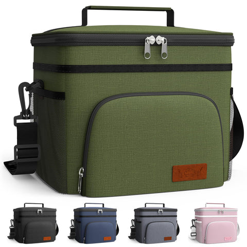 HOTOR insulated lunch box in green, front view with front pocket for easy access.