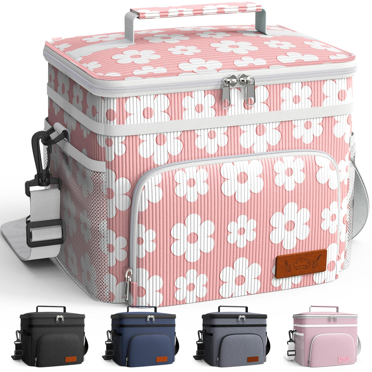 HOTOR insulated lunch box in pink flower exterior, stylish and portable for daily work meals