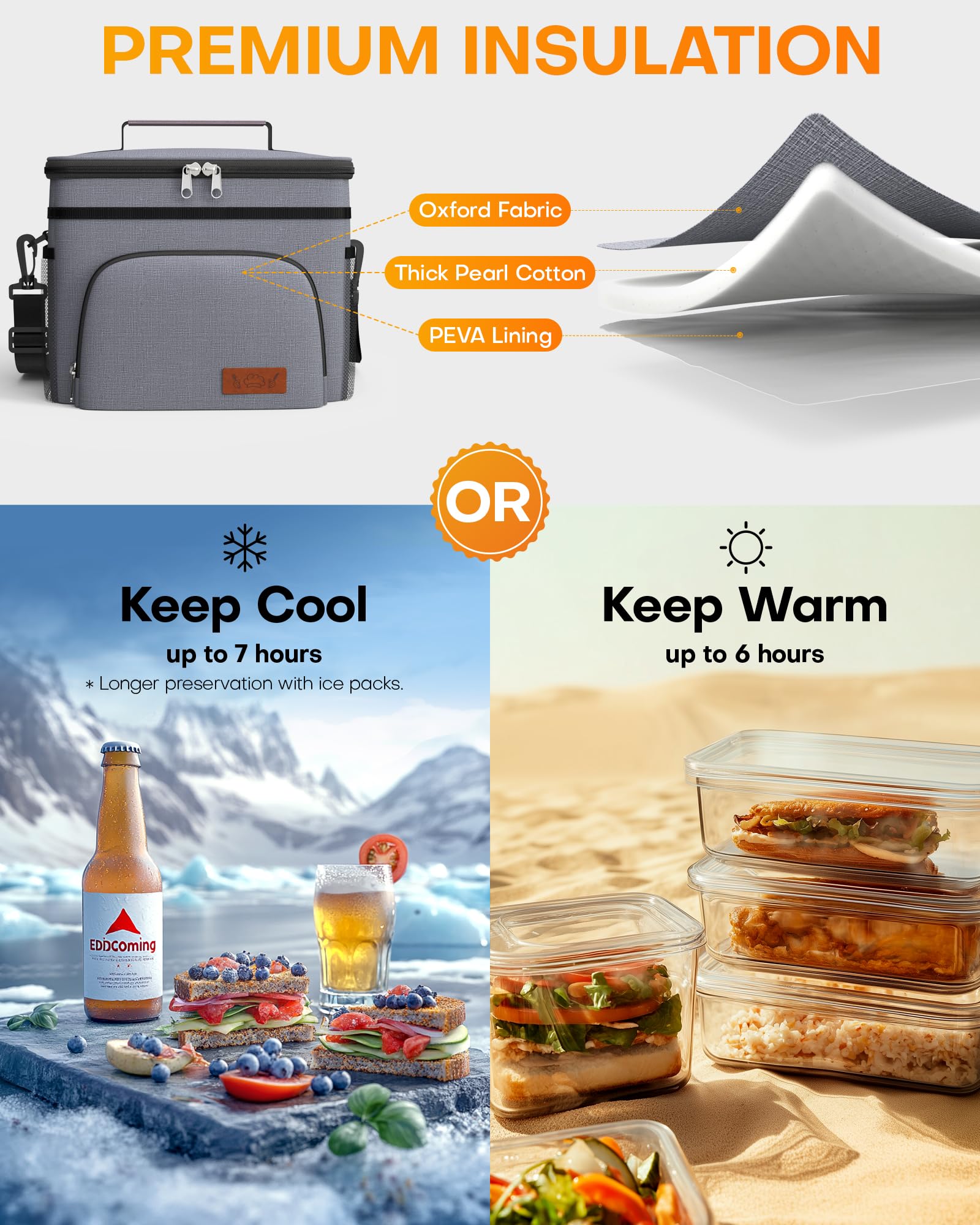HOTOR lunch bag interior pockets keep containers organized and accessible.