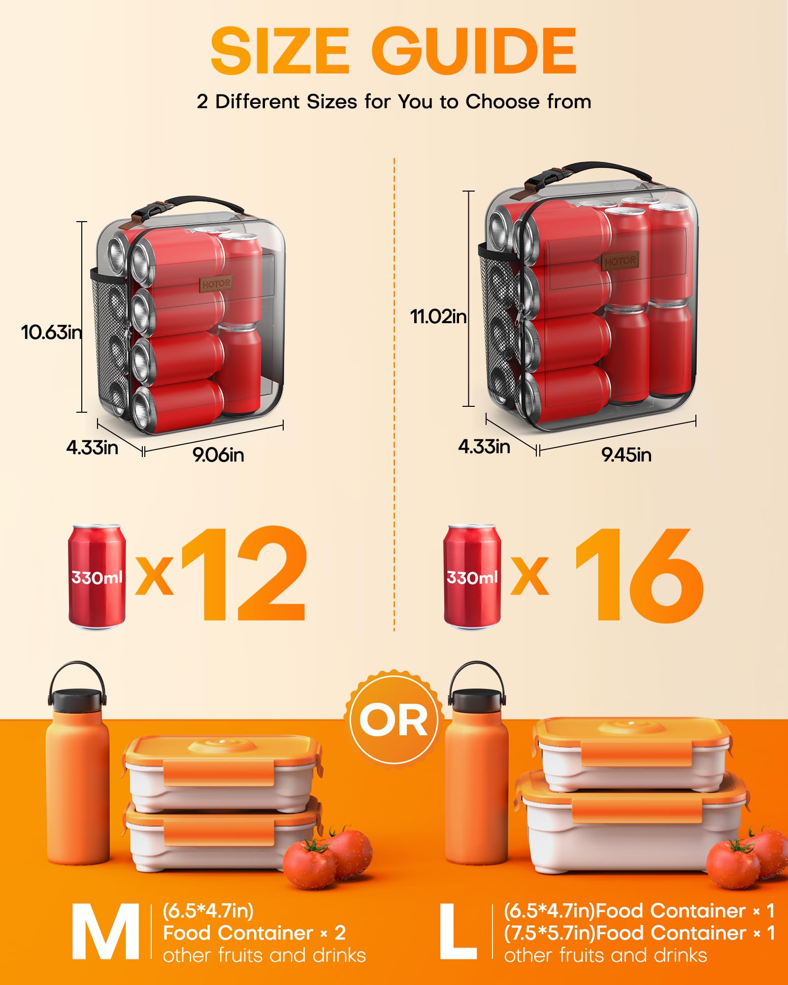 HOTOR insulated lunch bag showing multiple pockets for organized storage during commutes.