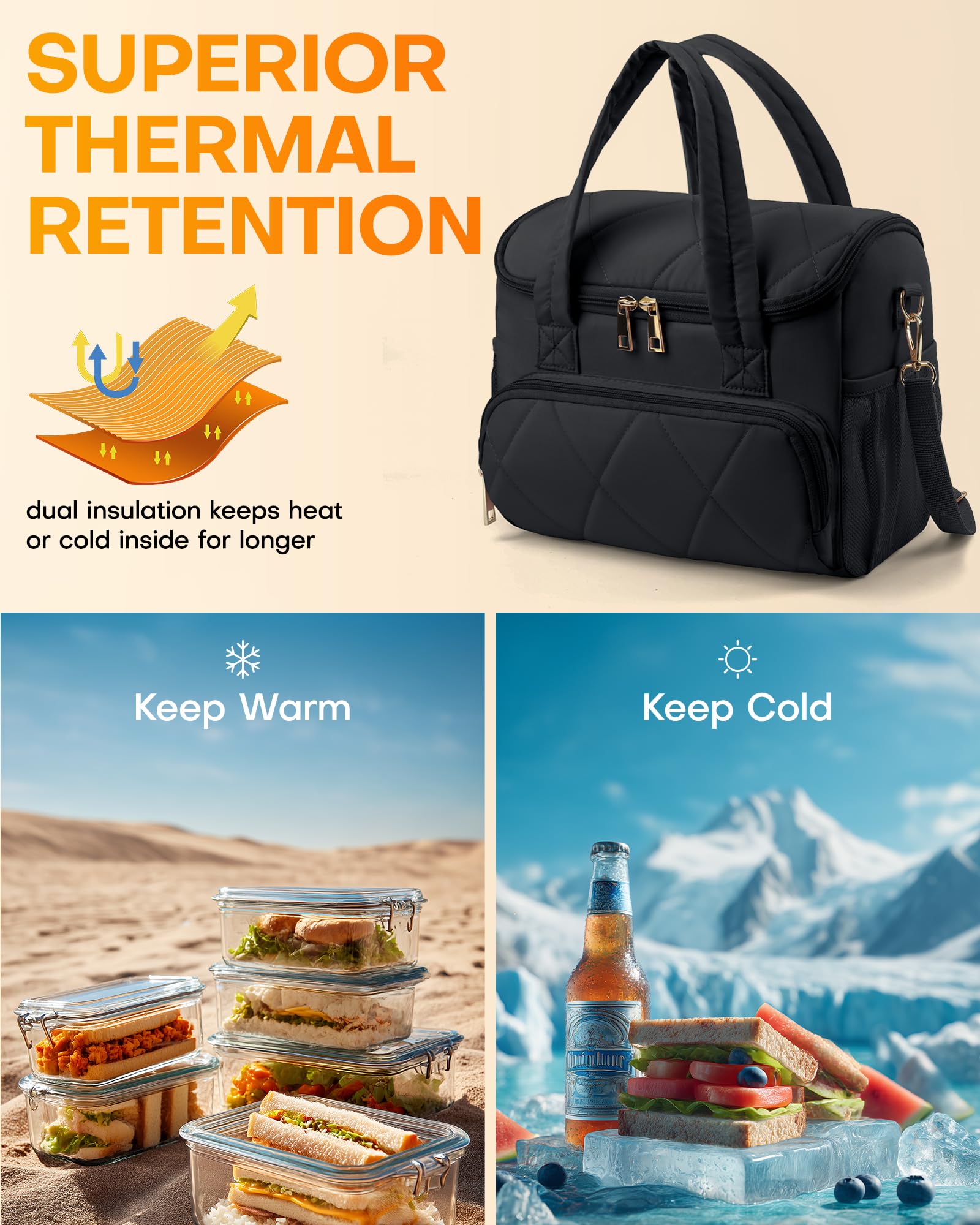 HOTOR lunch bag oxford-fabric exterior offers durable daily use