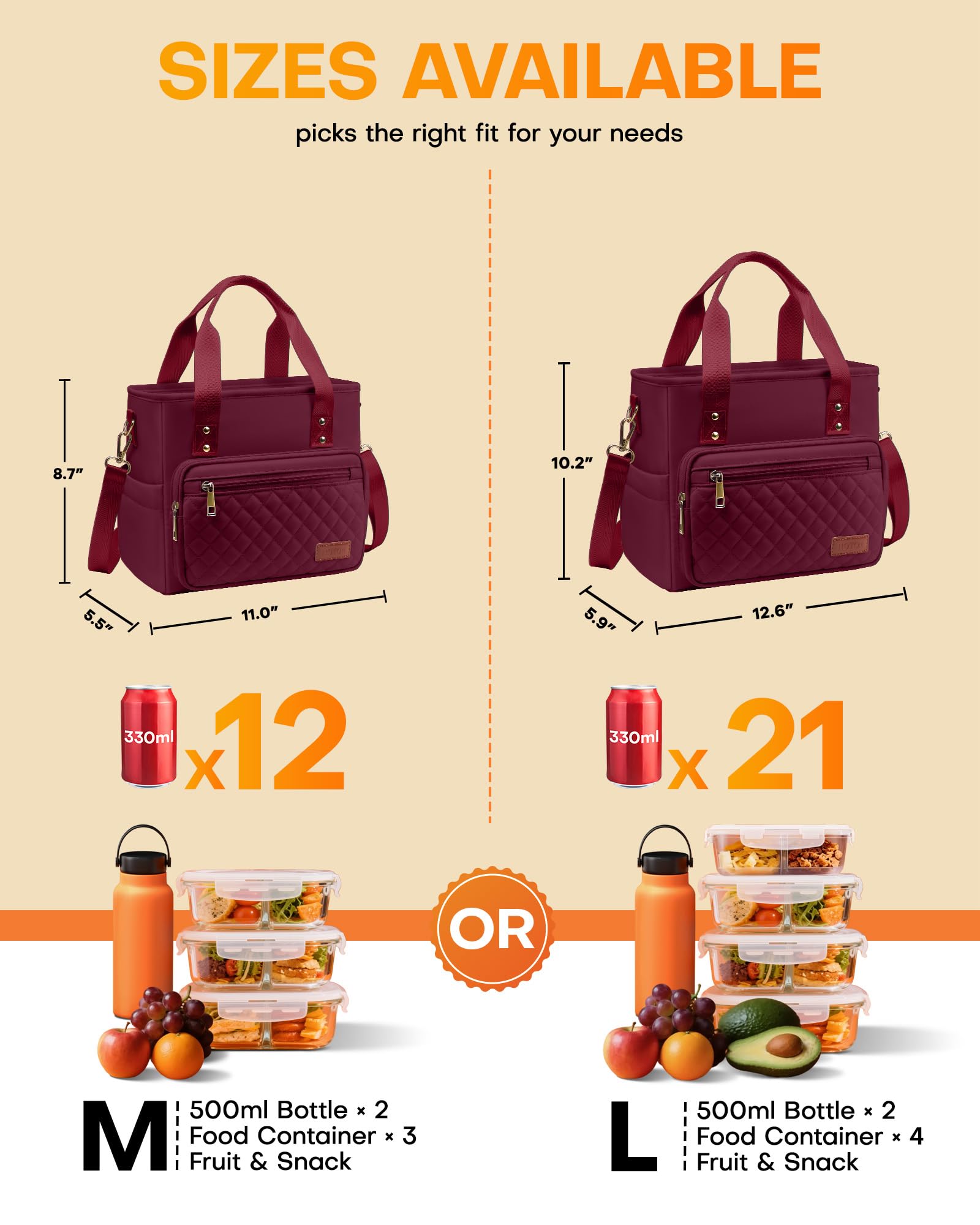 HOTOR insulated interior keeps hot meals warm and cold drinks cool during outings.