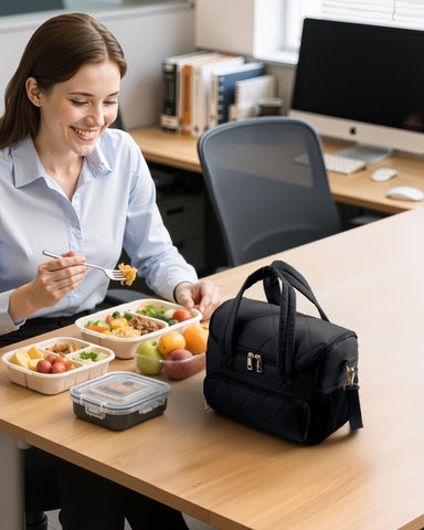 HOTOR lunch bag side-mesh-pockets hold bottles and snacks