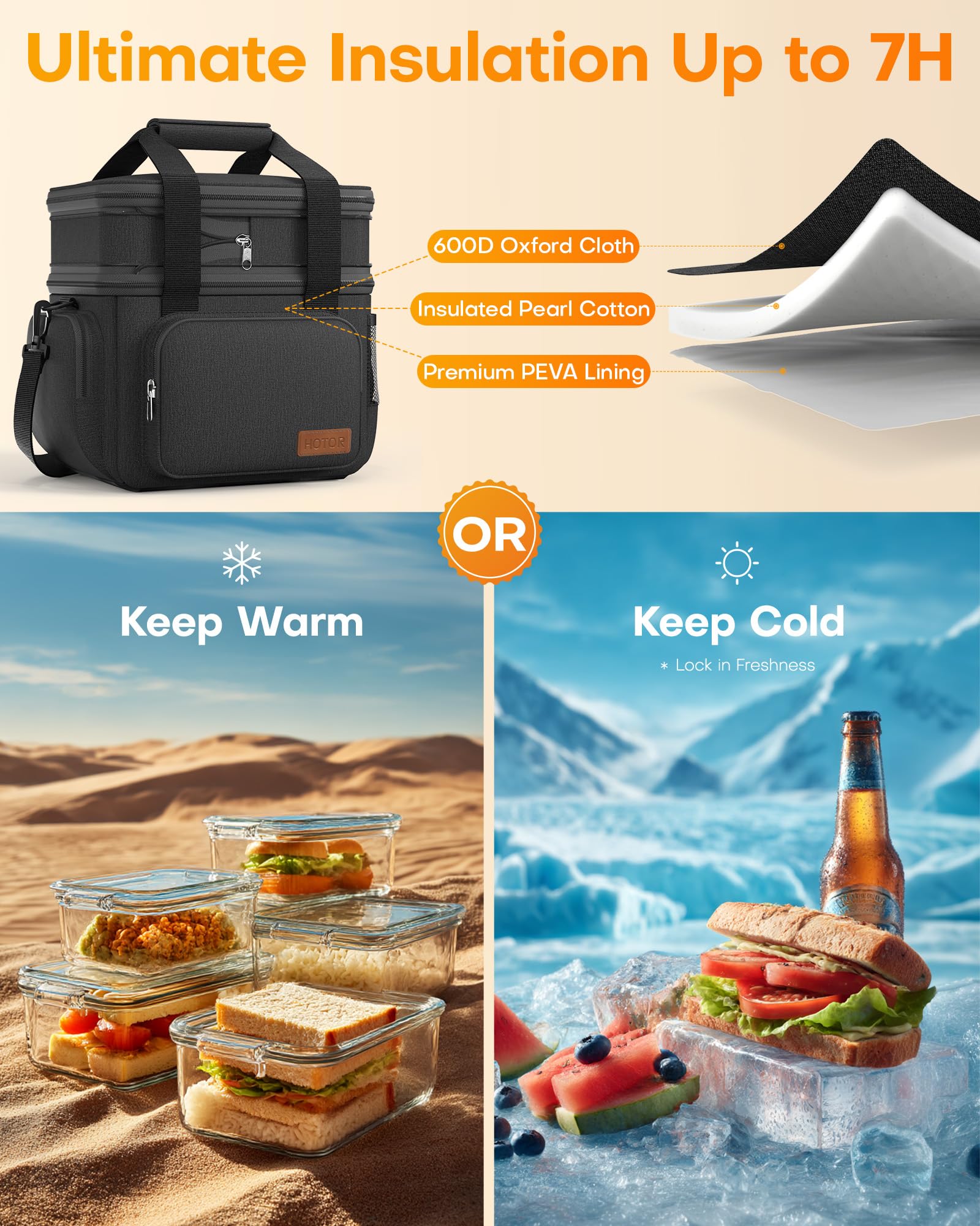 HOTOR lunch box insulation with pearl cotton keeps meals at a stable temperature.