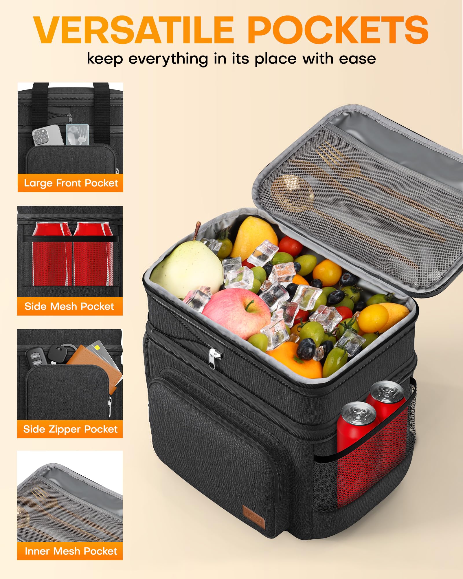 HOTOR lunch box with adjustable strap offers hands-free carrying.