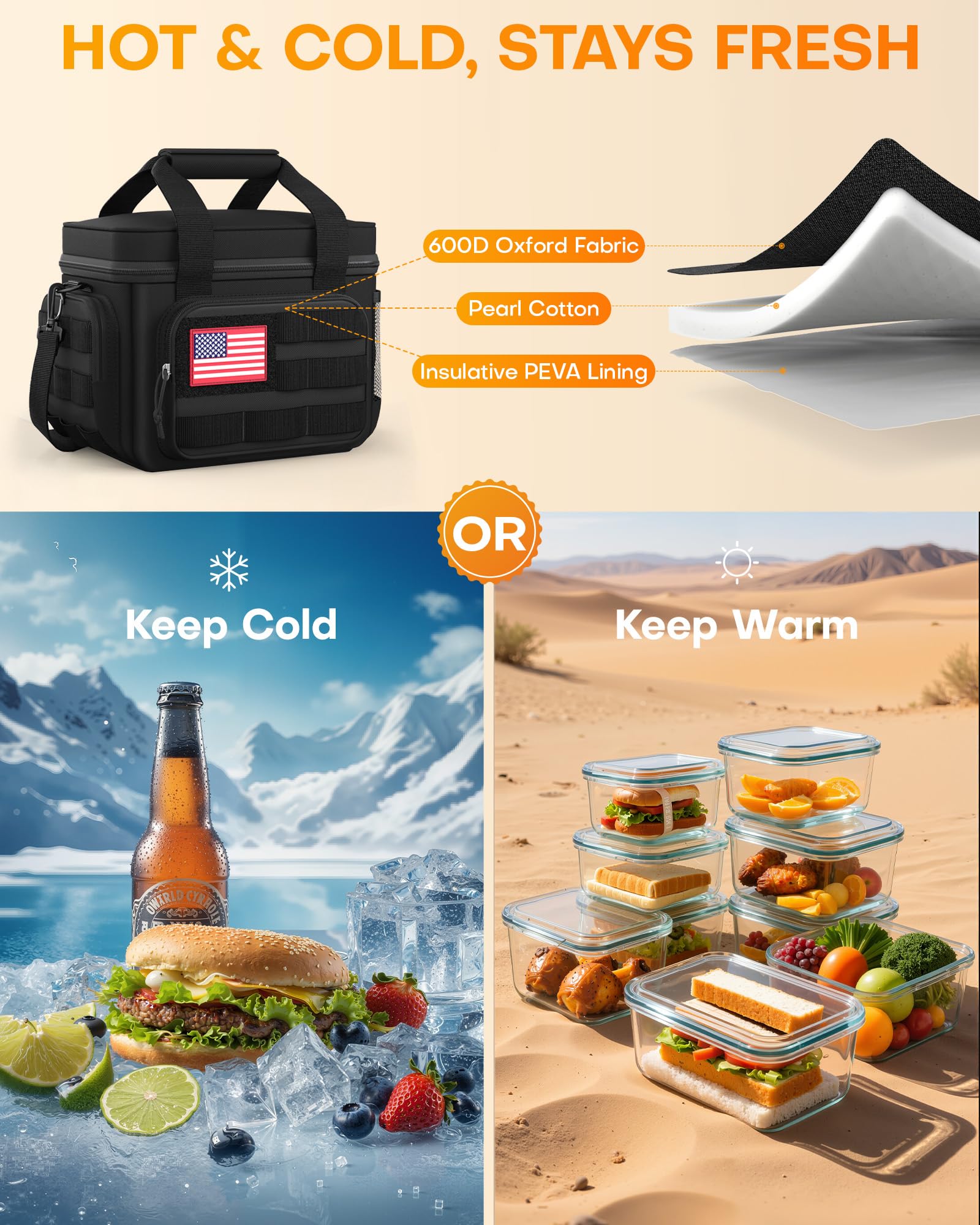 HOTOR lunch bag side pocket for quick essentials on the go