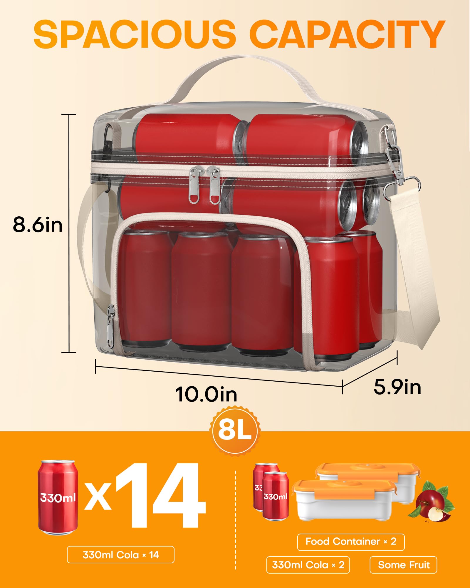 HOTOR Lunch Box for Women beige interior open view reveals organized pockets for utensils and snacks.