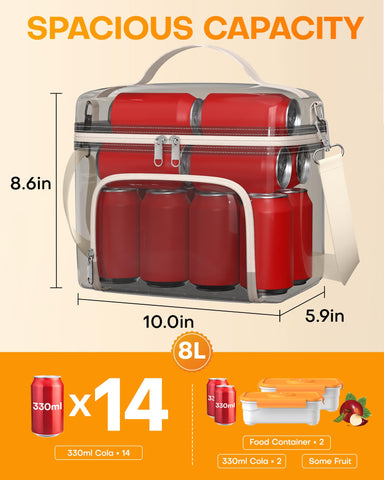 HOTOR Lunch Box for Women beige interior open view reveals organized pockets for utensils and snacks.