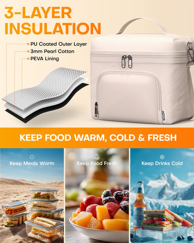 HOTOR Lunch Box for Women beige side view emphasizes slim profile for campus carry.
