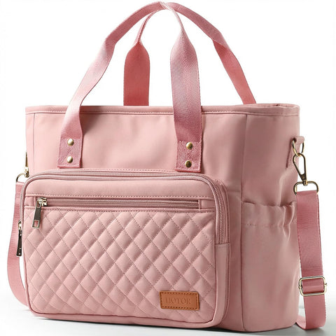HOTOR Lunch Box for Women pink exterior highlighting organized pockets for on-the-go meals.