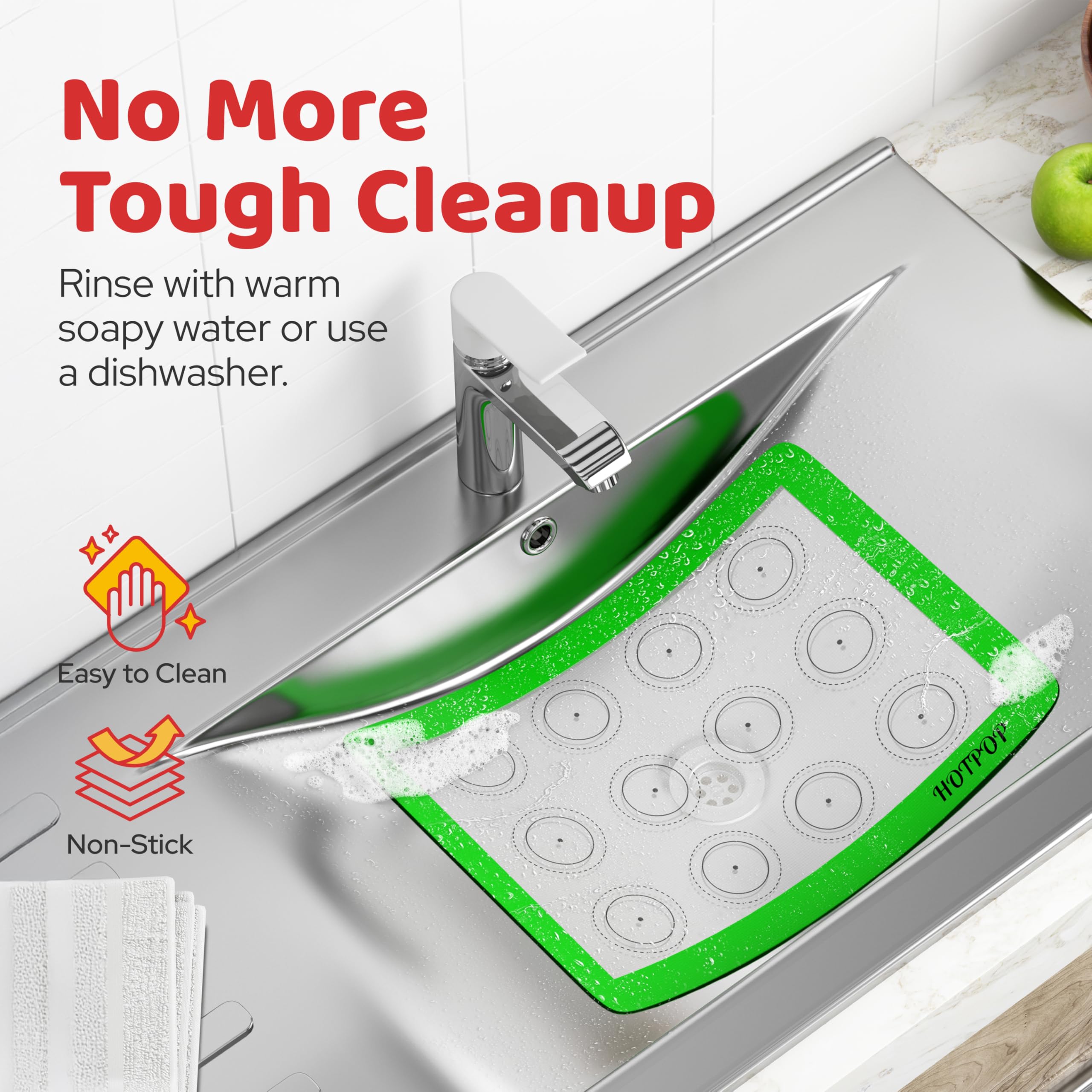 HOTPOP mats store flat or rolled, saving kitchen space after every bake.