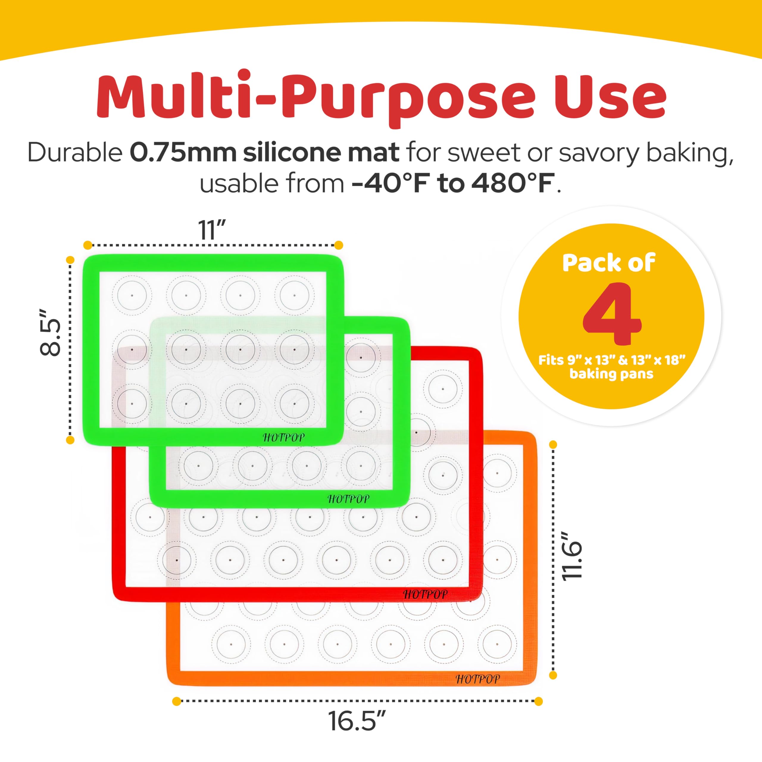 HOTPOP silicone baking mats set provide even heat and reduced grease for cookies.