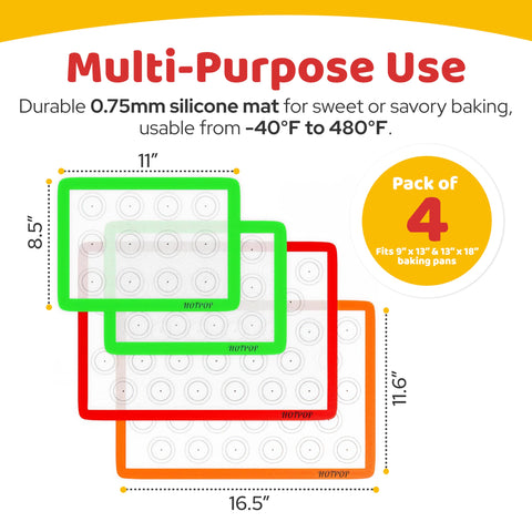 HOTPOP silicone baking mats set provide even heat and reduced grease for cookies.
