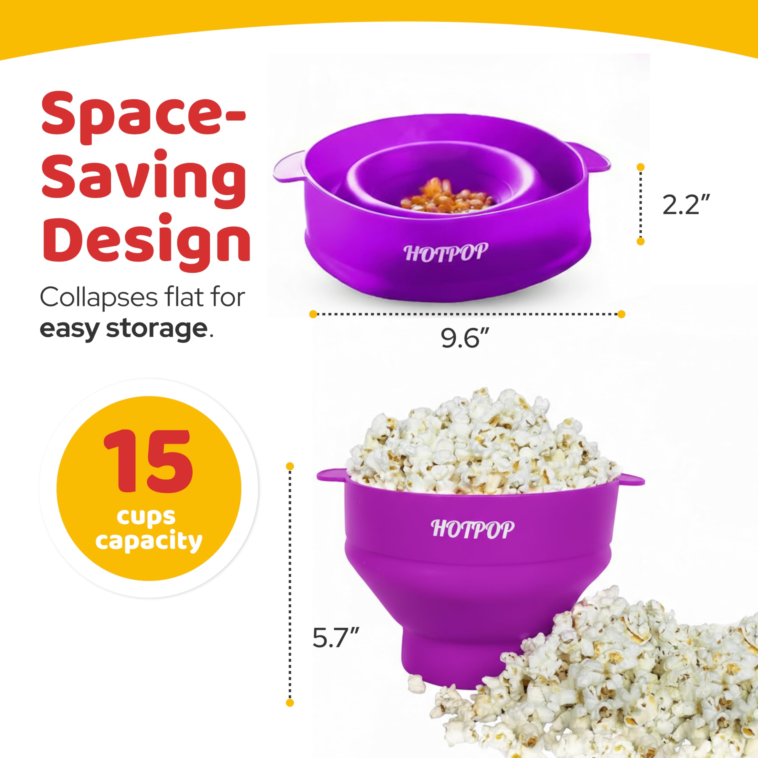 Hotpop silicone bowl demonstrates collapsible design for compact storage.