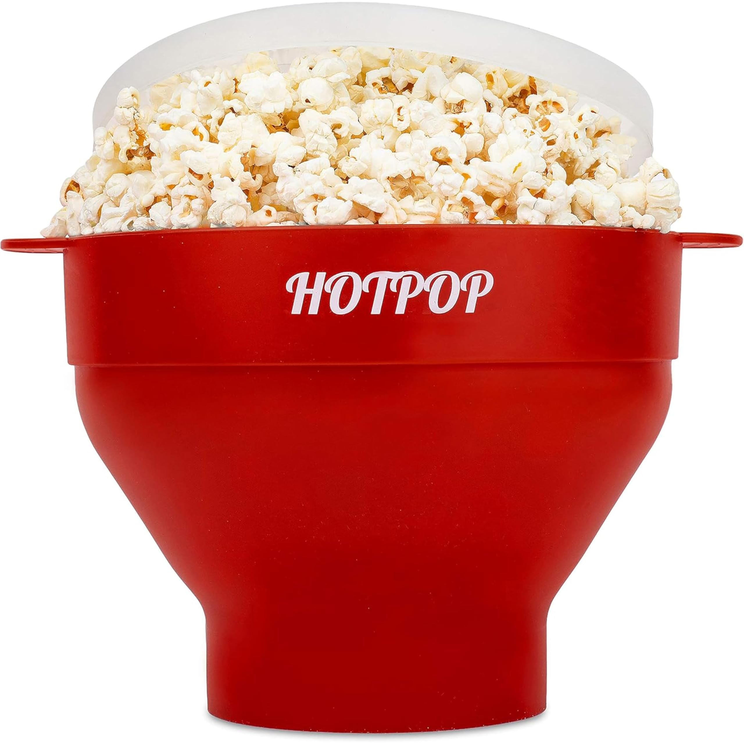 HotPOP silicone popcorn maker collapsible bowl for space-saving storage.