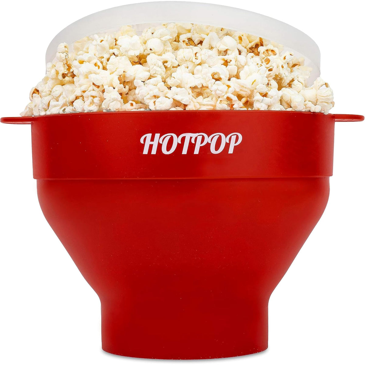 HotPOP silicone popcorn maker collapsible bowl for space-saving storage.