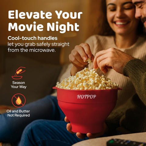 HotPOP collapsible popcorn maker stores flat in small kitchens.