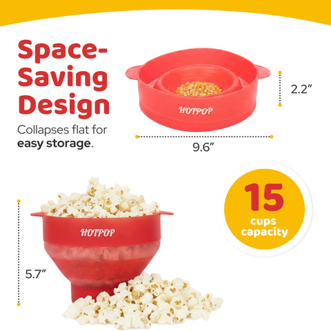 HOTPOP silicone popper with built-in handles for safe, comfortable microwave use.