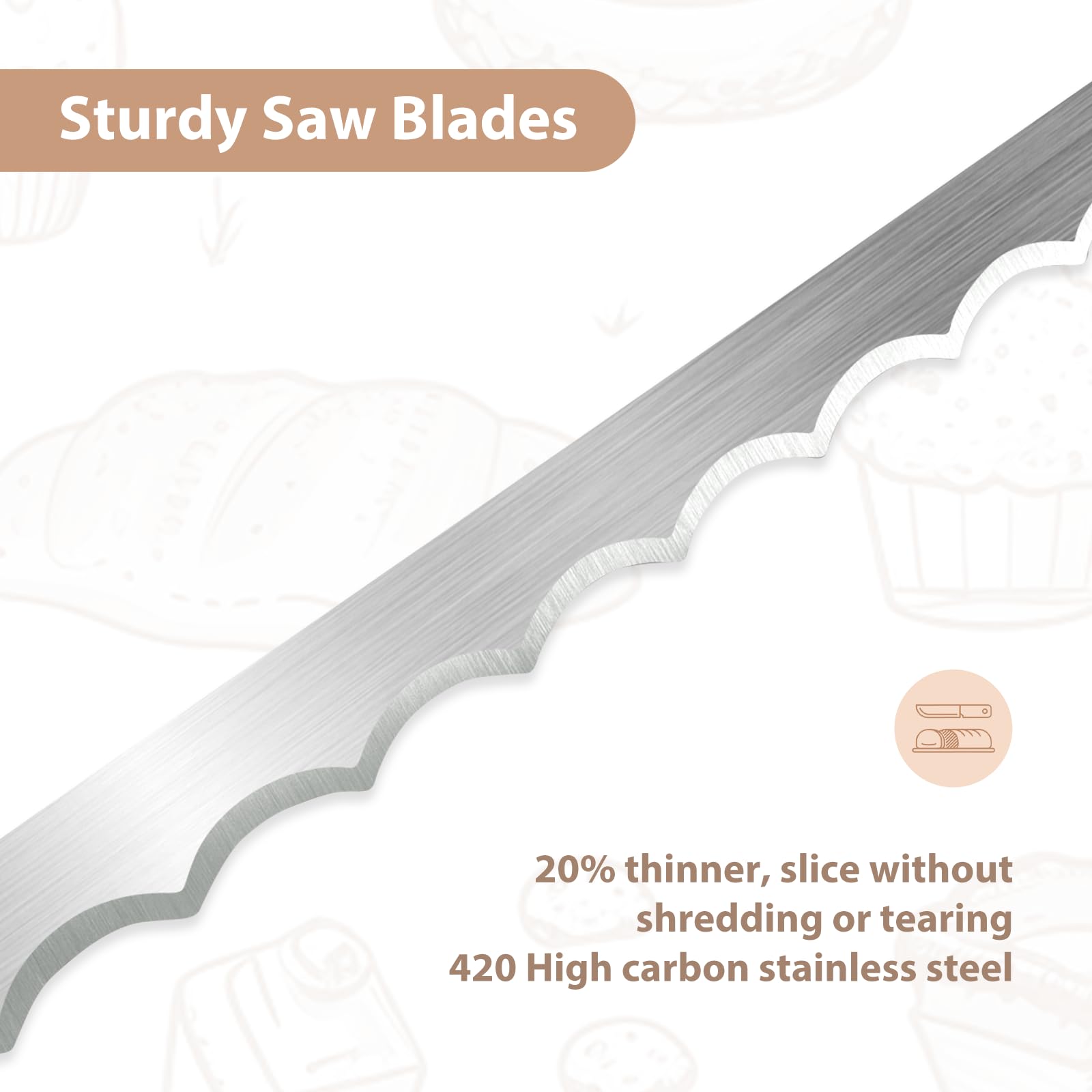 HOTTOR 420 stainless steel serrated blade stays sharp through crusts and loaves.
