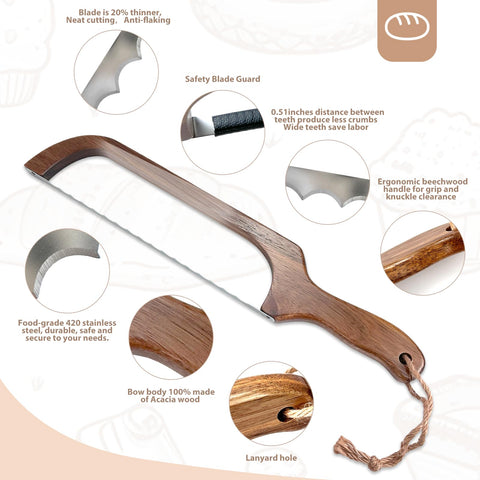 HOTTOR wooden bow bread slicer highlighting sturdy construction for even loaf cuts.