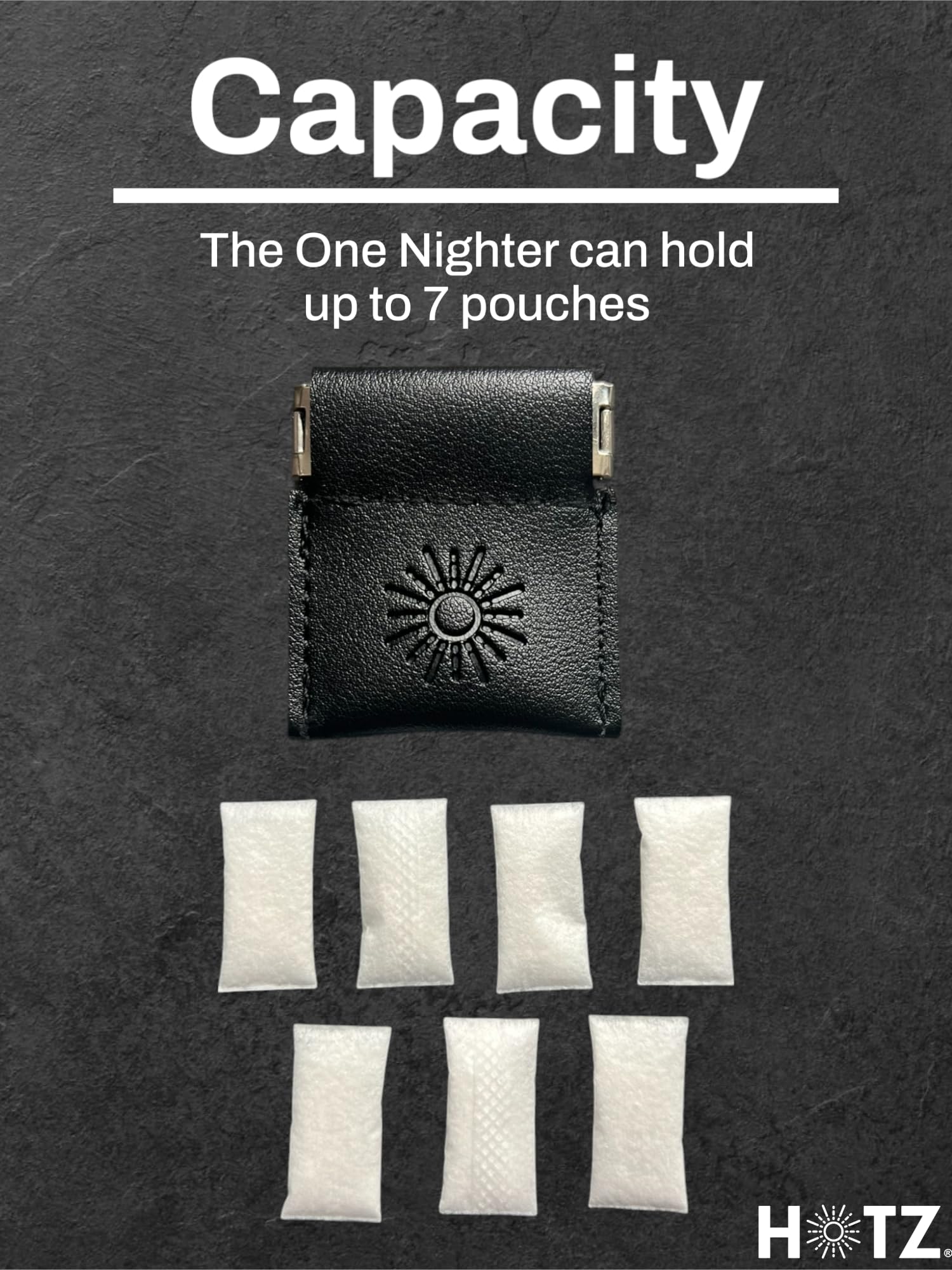 HOTZ Tiny Pouch Case loading pouches demonstrates compact storage for Zyn, Nectr, or Snus users.