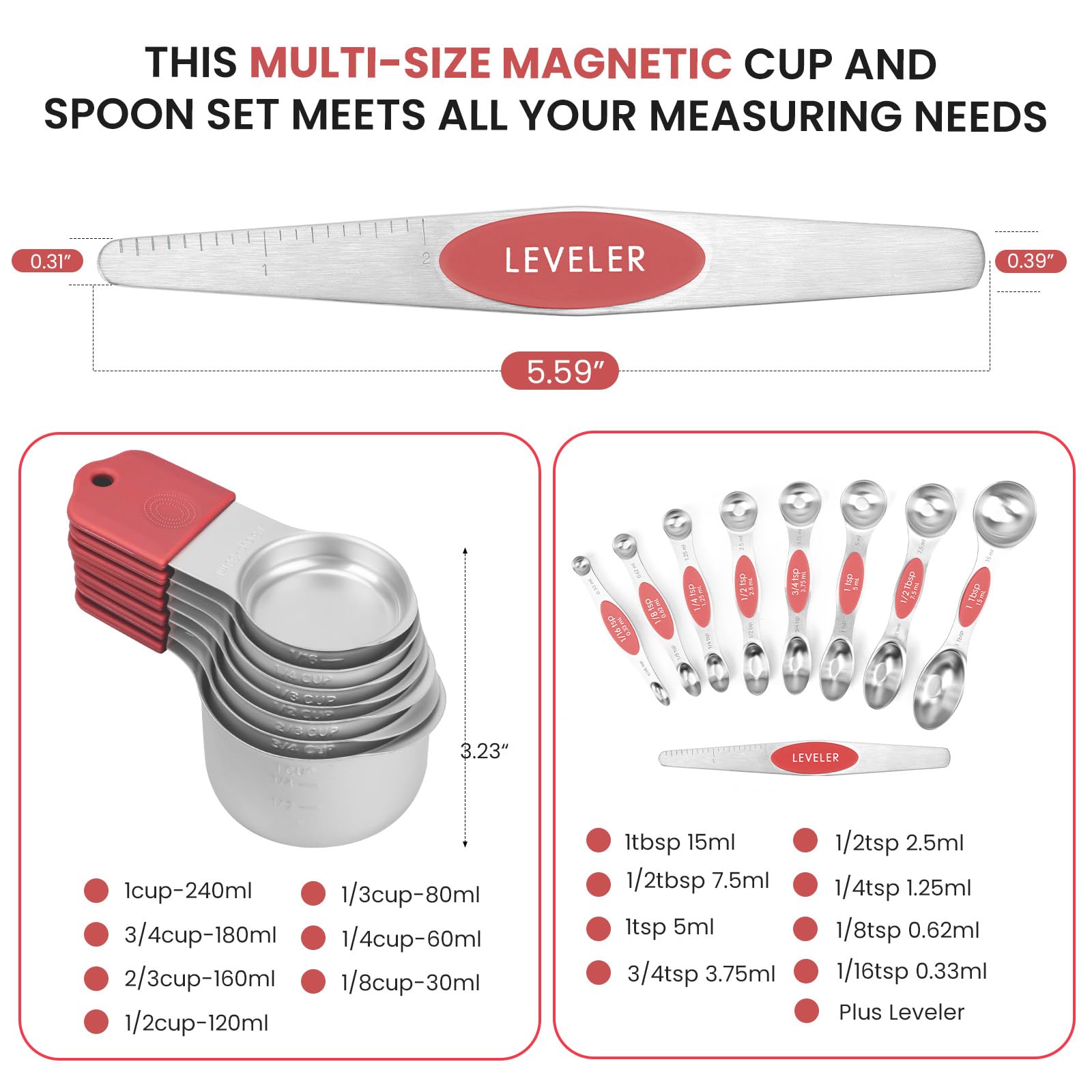 HOUJIP 16-piece set includes leveler for dry and liquid ingredients.