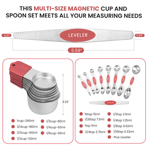 HOUJIP 16-piece set includes leveler for dry and liquid ingredients.