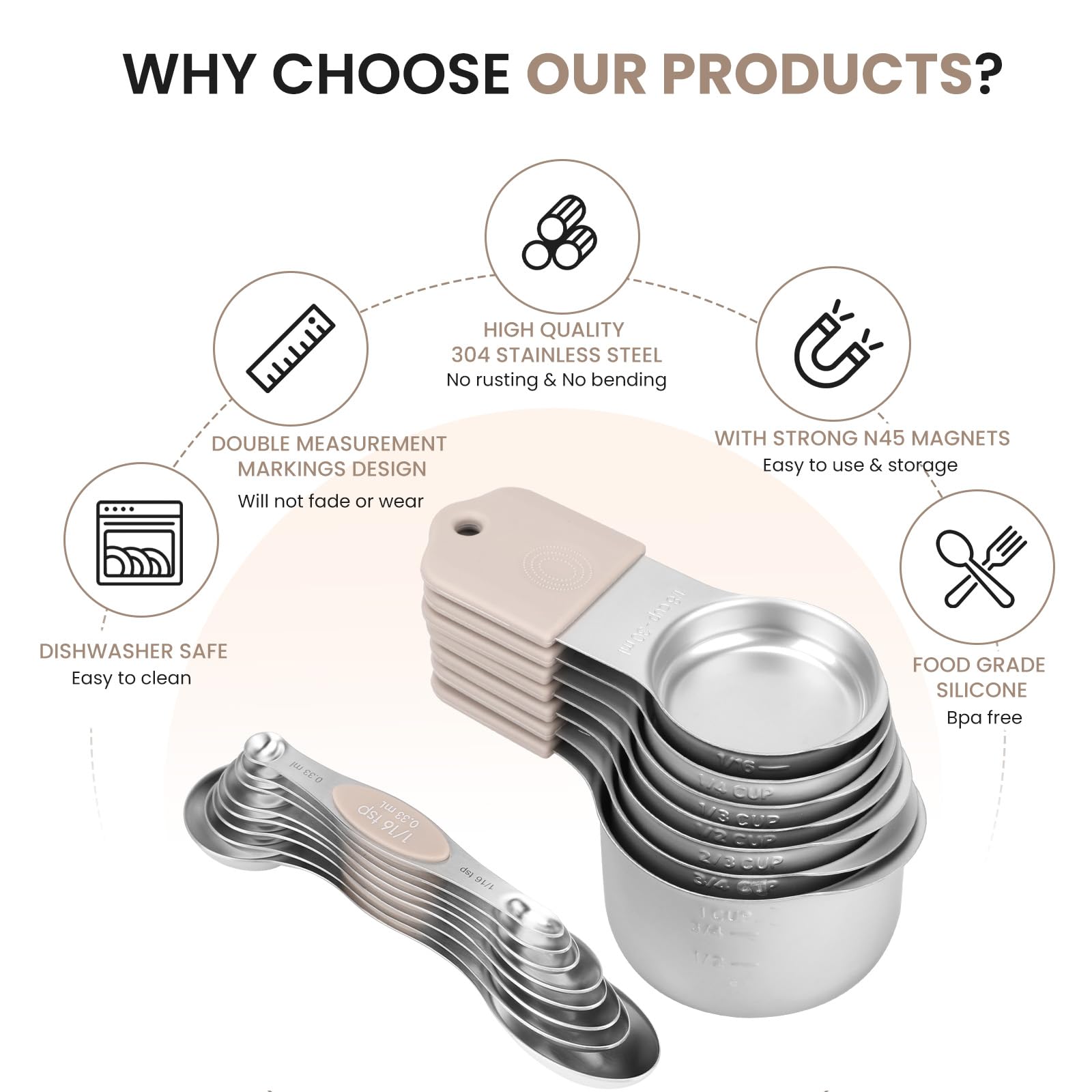 HOUJIP cups feature clear double markings for easy, readable measurement.