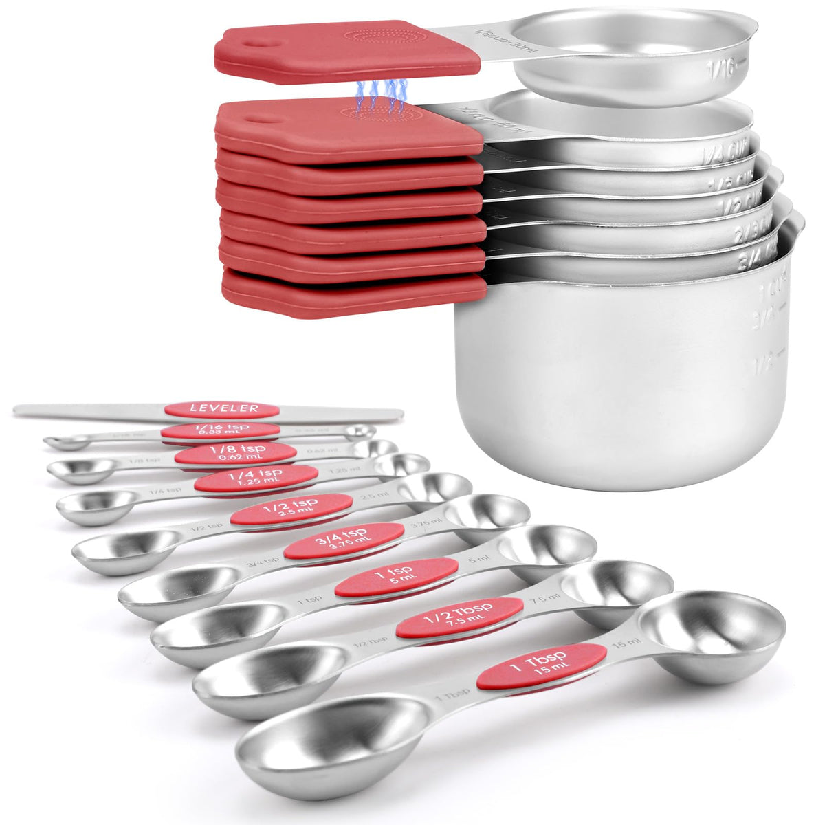 HOUJIP magnetic measuring cups neatly nested for compact storage.