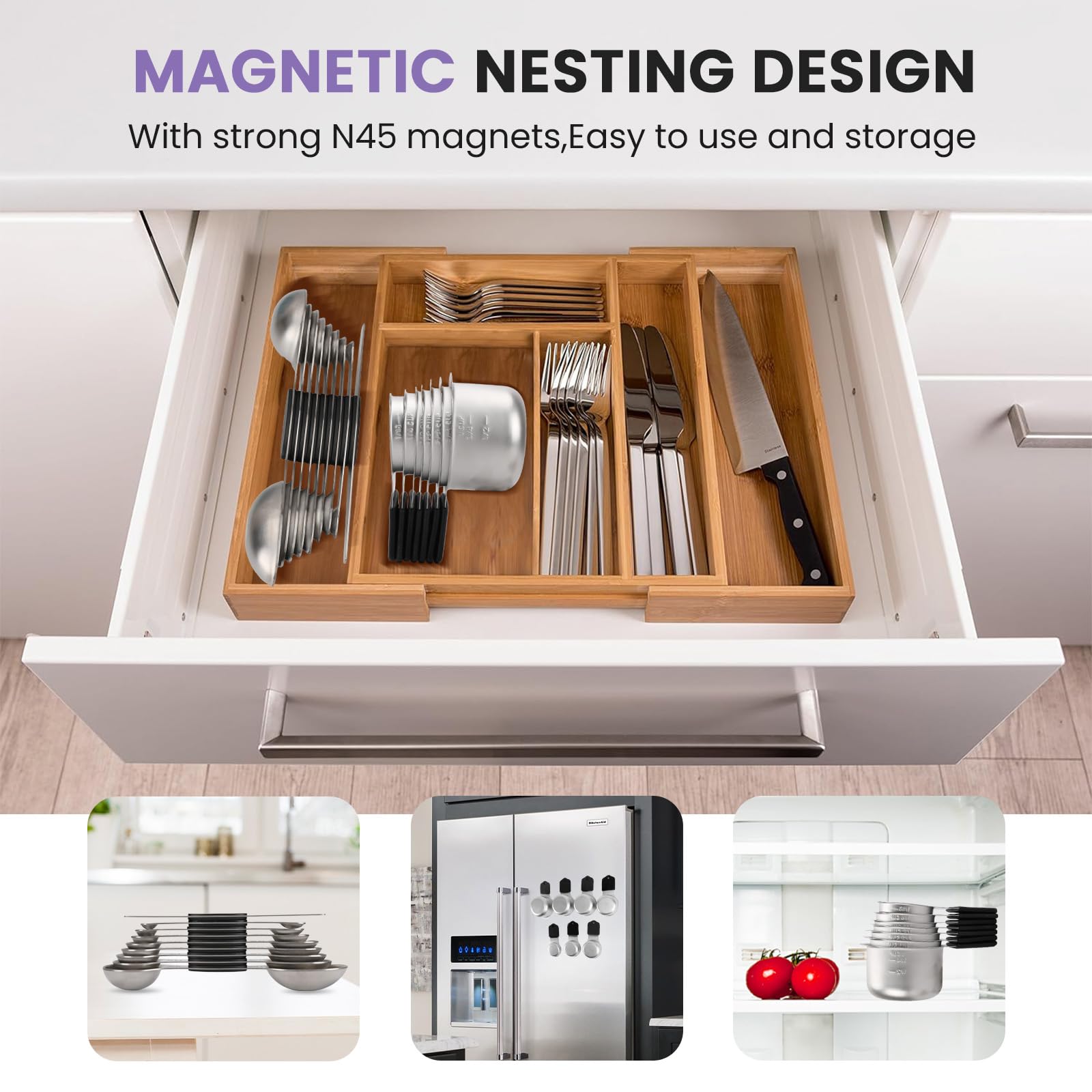 HOUJIP magnetic nesting, sticks to metal surfaces for hands-free cooking.