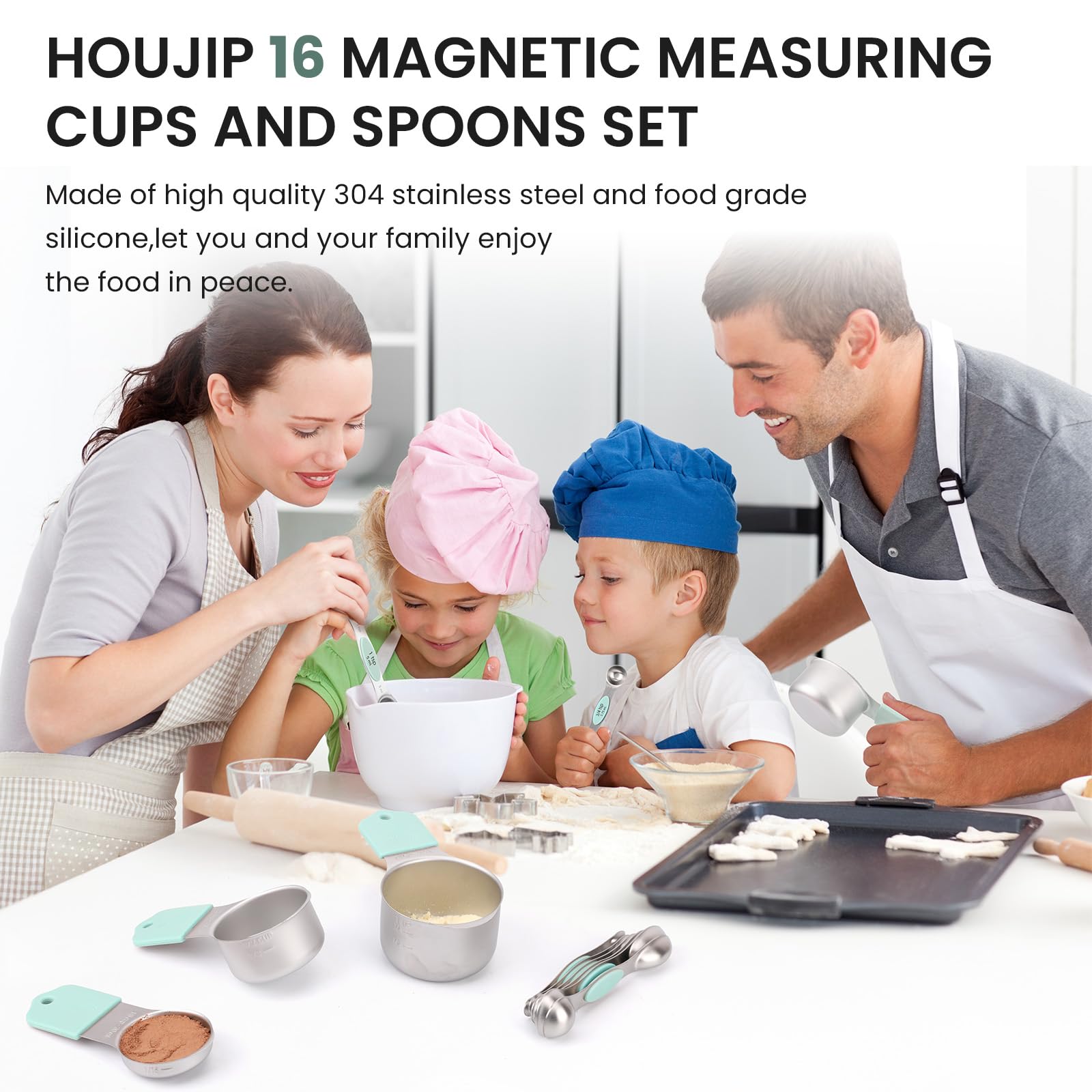 HOUJIP magnetic nesting design keeps cups organized on a metal surface.