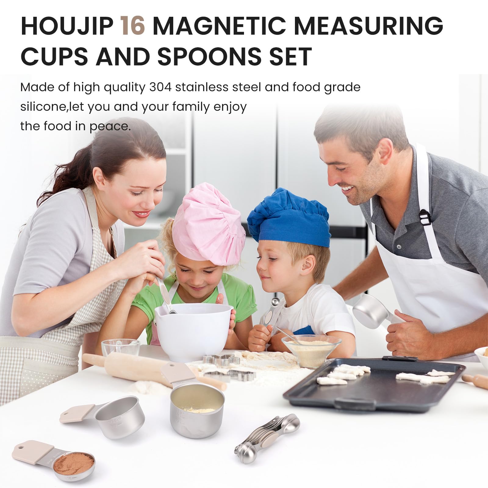 HOUJIP magnetic spoons with dual ends for liquids and dry ingredients.