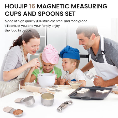 HOUJIP magnetic spoons with dual ends for liquids and dry ingredients.