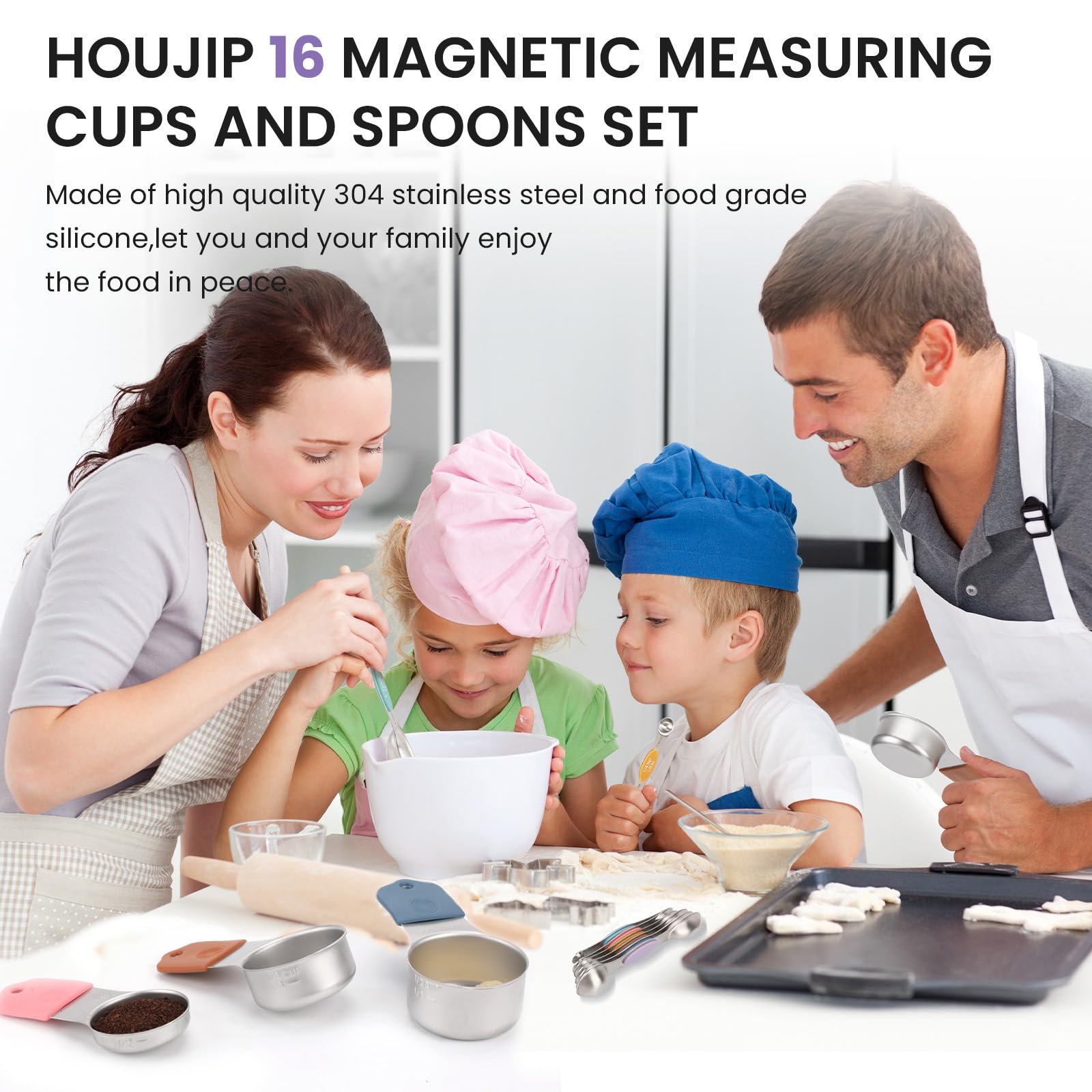 Houjip magnetic spoons and leveler ensure precise transfers.