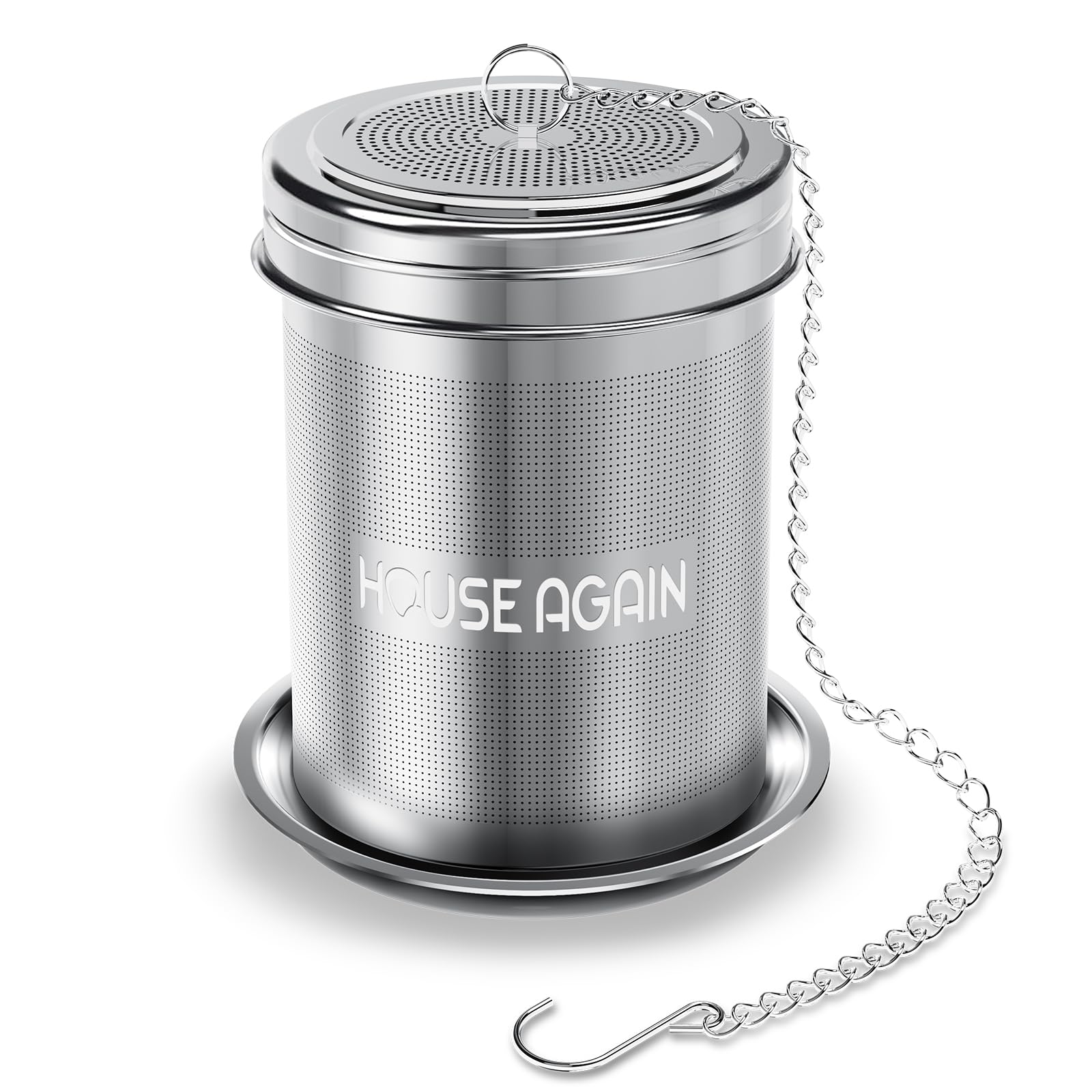 House Again large tea infuser with extended chain over a mug for easy brewing.