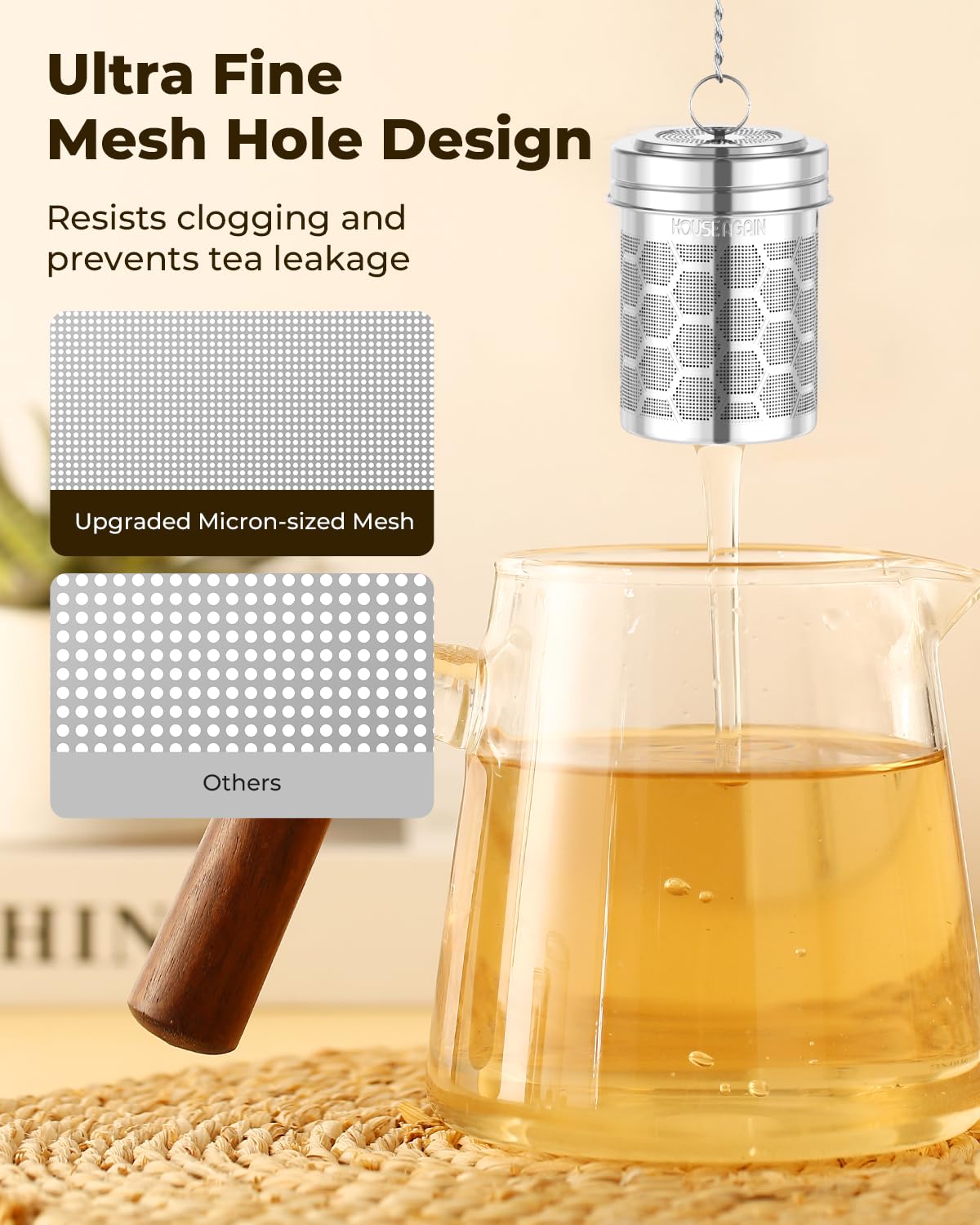House Again stainless steel tea infuser 304 resists rust and tastes neutral.