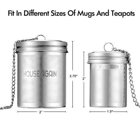 House Again infuser extended chain hooks securely on mugs, teapots, and jars.
