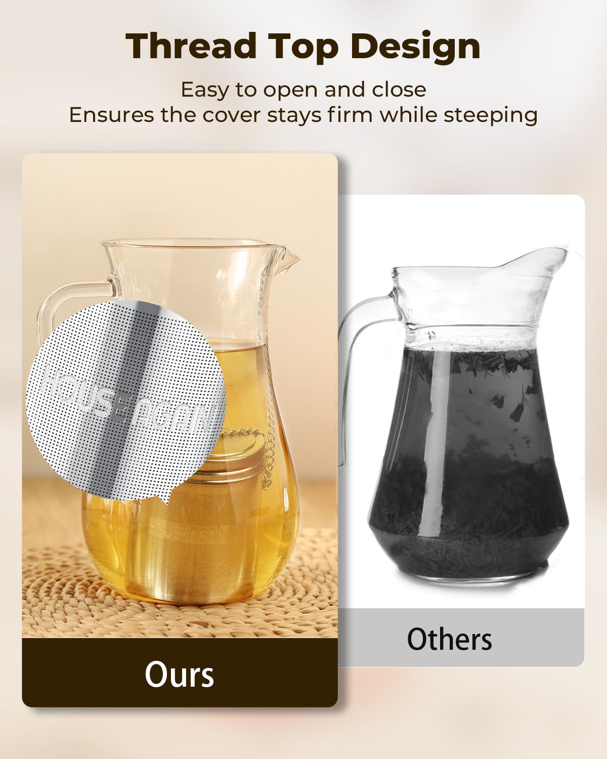 House Again tea infuser over mug shows easy retrieval.