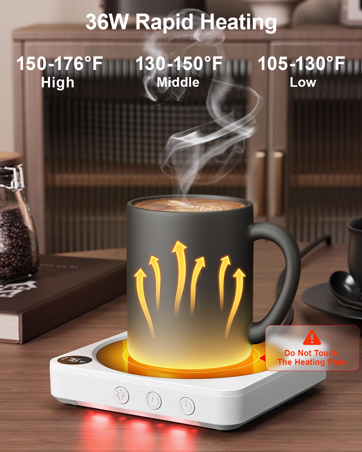 House Gem Mug Warmer temperature display lets you monitor heat.