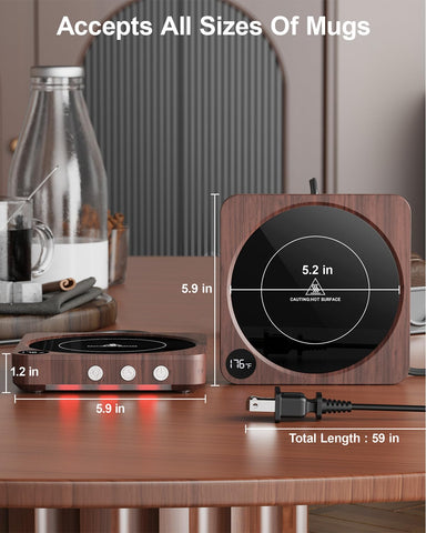 House Gem Mug Warmer UL certified logo and wood finish